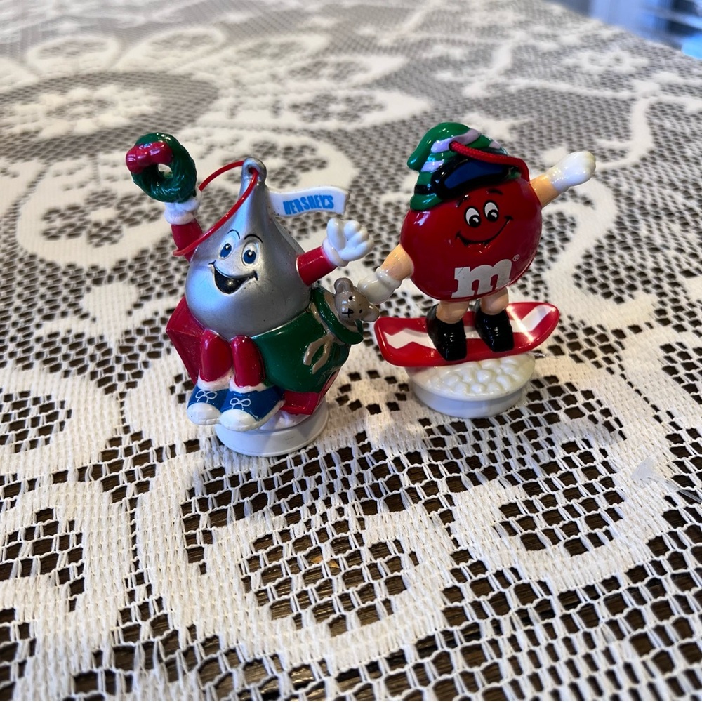 1995 Hershey Kiss & 1996 M&M Christmas Ornaments Set